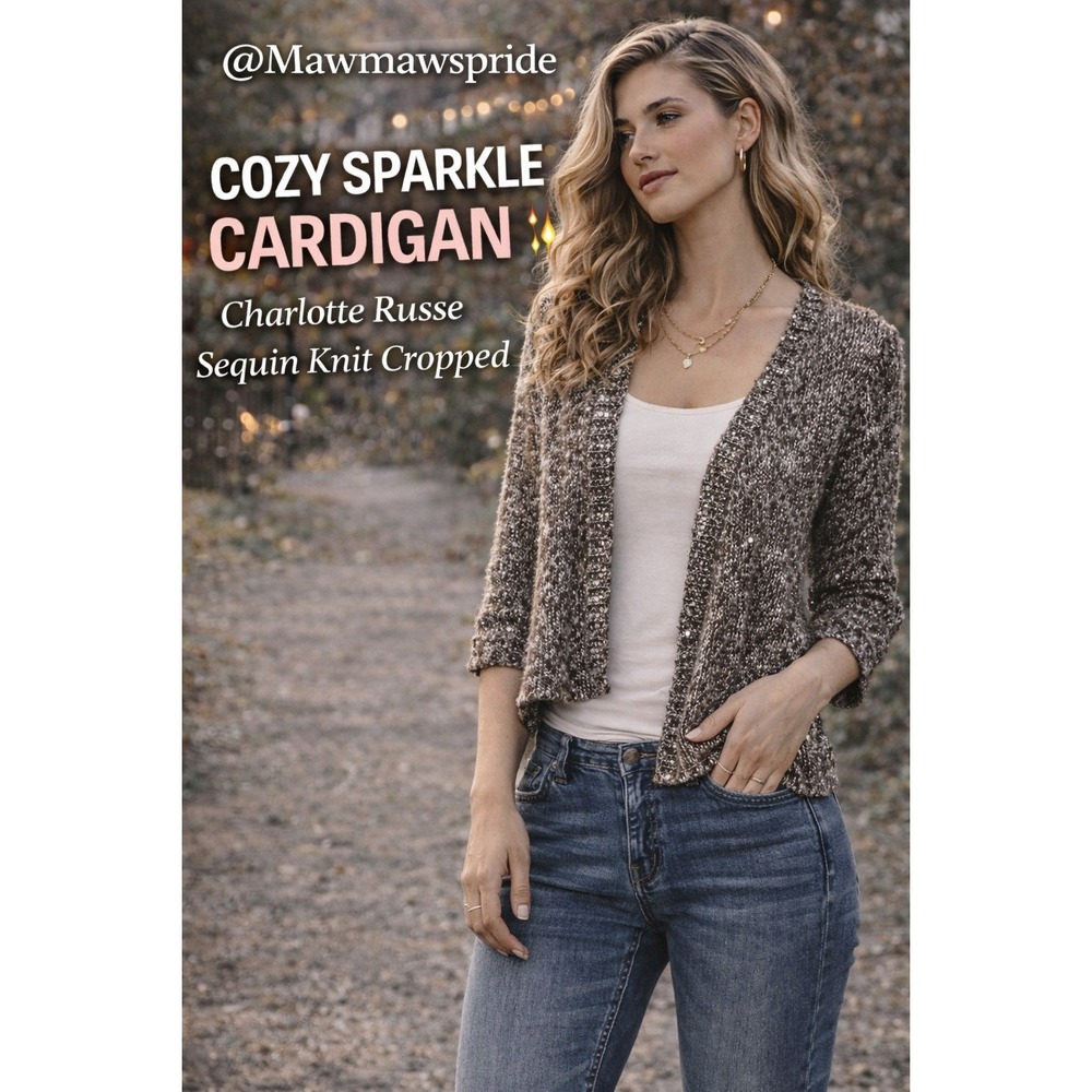 Charlotte Russe Sequin Knit Waterfall Cardigan Cozy Sparkle Sweater Size Small